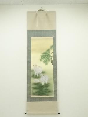 川添草月筆　正対化霊符未之図　肉筆絹本掛軸（共箱）